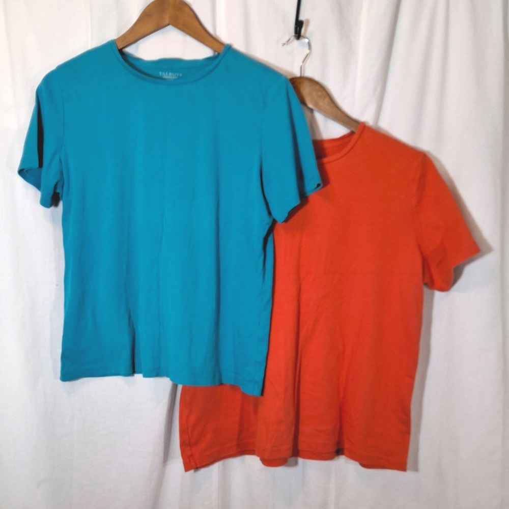 2 Talbots Woman Pima Cotton Short Sleeve Tees Sz X (Teal) & 1X (Orange)